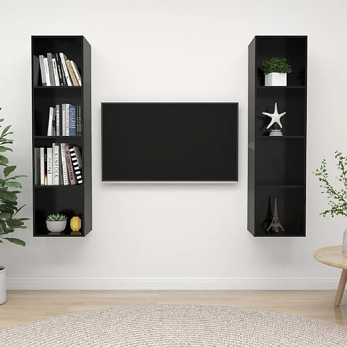 vidaXL Meubles TV muraux 2 pcs Noir brillant Bois d'ingénierie