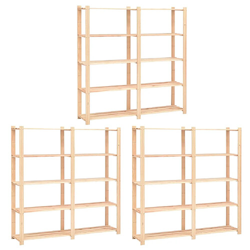 vidaXL Étagères de rangement à 5 niveaux 3pcs 170x38x170 cm Pin 500 kg