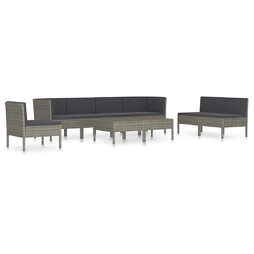 Maison Chic Salon de jardin 9 pcs + coussins - Mobilier/Meubles de jardin - Table et chaises d'extérieur Résine tressée Gris -MN21125