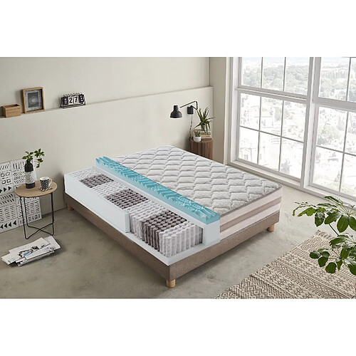 Materassi&Doghe Matelas 140x190 à ressorts ensachés - mémoire de forme - à 9 zones avec revêtement amovible haut 25 cm modèle Parigi