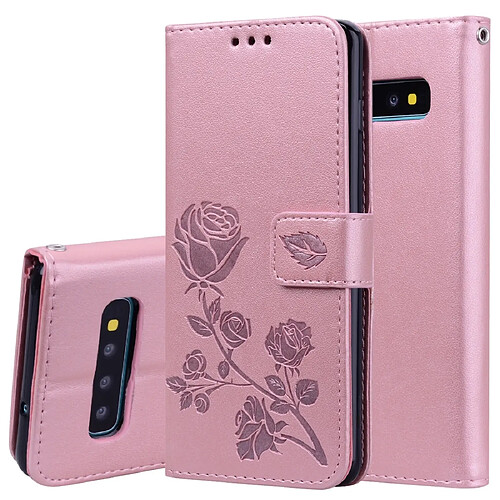 Wewoo Étui en cuir PU à rabat horizontal en relief rose pour Galaxy S10, avec support, fentes pour cartes et portefeuille (or rose)