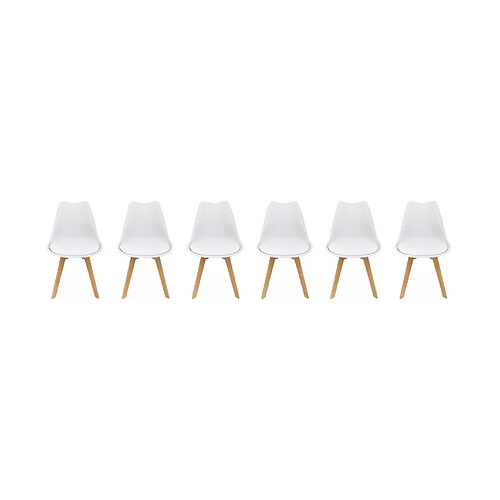 Lot de 6 chaises scandinaves, blanches pieds bois | sweeek