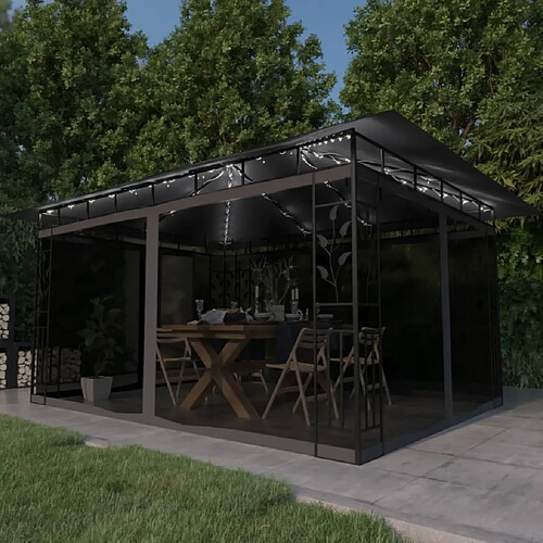 Maison Chic Tonnelle | Pergola avec moustiquaire et lumières LED 4x3x2,73m Anthracite -GKD38066