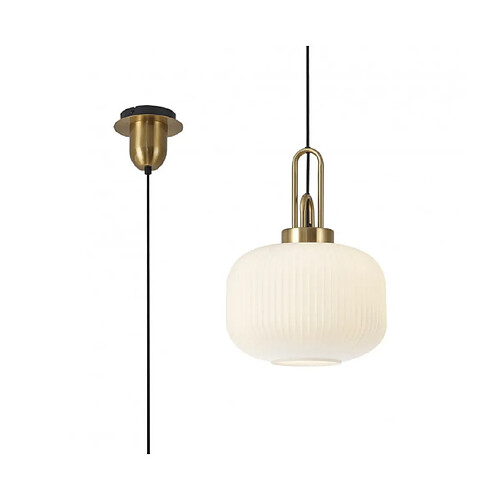 Luminaire Center Suspension design 1 ampoule Opale,Laiton doré