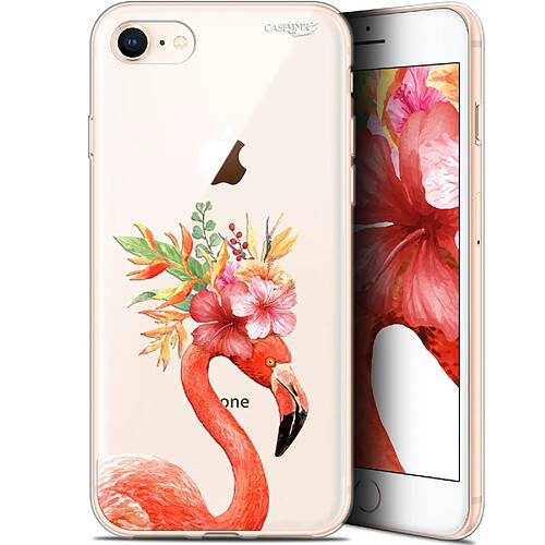 Caseink Coque arrière Apple iPhone 7/8 (4.7 ) Gel HD [ Nouvelle Collection - Souple - Antichoc - Imprimé en France] Flamant Rose Fleuri