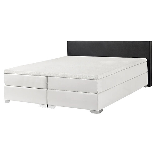 Beliani Lit boxspring en cuir PU noir et blanc 160x200 cm PRESIDENT