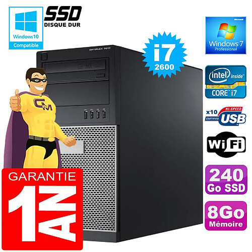 PC Tour DELL 7010 Core I7-2600 Ram 8Go Disque 240 Go SSD Graveur DVD Wifi W7 · Occasion