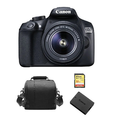 CANON EOS 1300D KIT EF-S 18-55mm F3.5-5.6 III + 32GB SD card + camera Bag + LP-E10 Battery