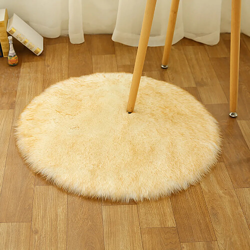 LUUCOZK Tapis moelleux en fausse fourrure, tapis à poils longs pour chambre à coucher, salon, pointe blanche et jaune-20cm de diamètre