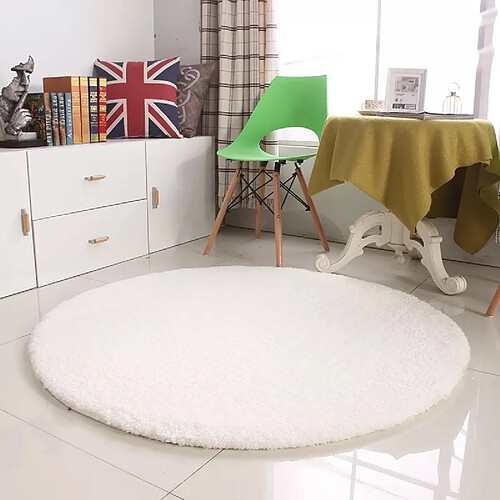 LUUCOZK Tapis moelleux en fausse fourrure pour chambre à coucher, salon - Blanc-Diamètre 80cm cercle