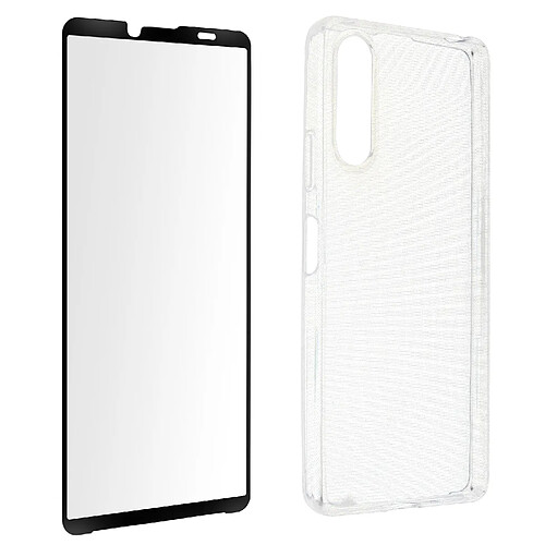 Avizar Coque Sony Xperia 10 IV Silicone Gel Souple Film Verre Trempé 9H noir