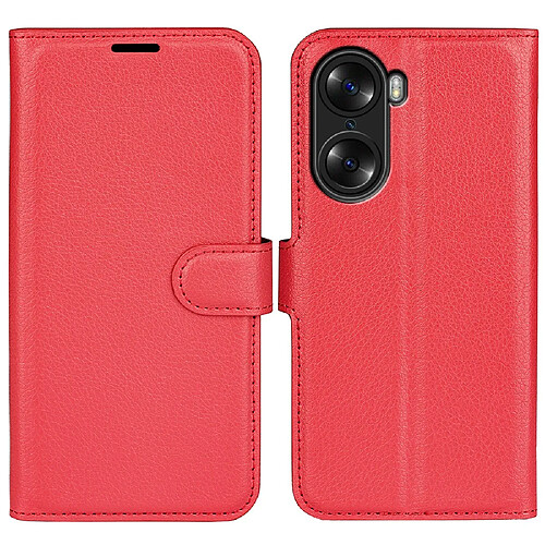 Etui en PU texture litchi, fermoir aimanté avec support rouge pour votre Honor 60