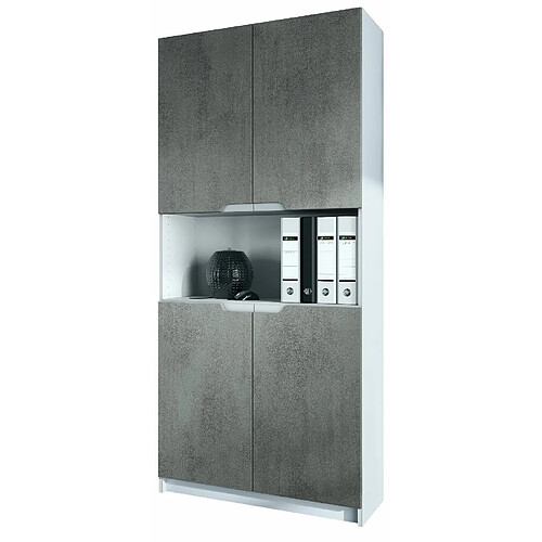 Mpc Armoire De Bureau Blanc Mat Et Aspect Béton Foncé (lxhxp) : 82 X 184 X 37