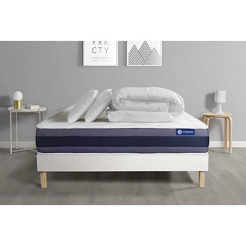 ACTISOM Pack prêt à dormir matelas Mémoire de forme ACTIMEMO MORPHO 180x200 5zones confort + sommier KIT blanc + 2 oreillers +couette