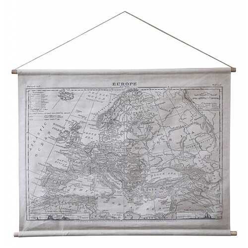 L'Héritier Du Temps Toile Mappemonde à Suspendre avec Carte de l'Europe Décoration Murale Tenture Imprimée en Bois et Tissu 1x90x120cm