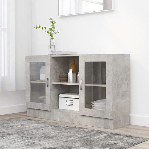 vidaXL Armoire à vitrine Gris béton 120x30,5x70 cm Bois d’ingénierie