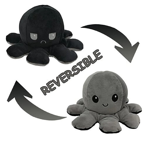 RedMiter Peluche poulpe réversible double face 20 cm -gris + noir