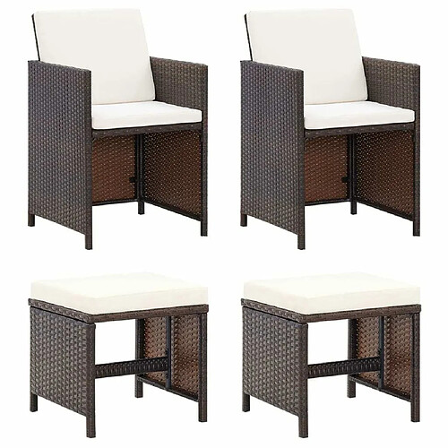 Maison Chic Jeu de 4 chaise,fauteil et tabouret de jardin 4 pcs 4 pcs Résine tressée Marron -GKD87486