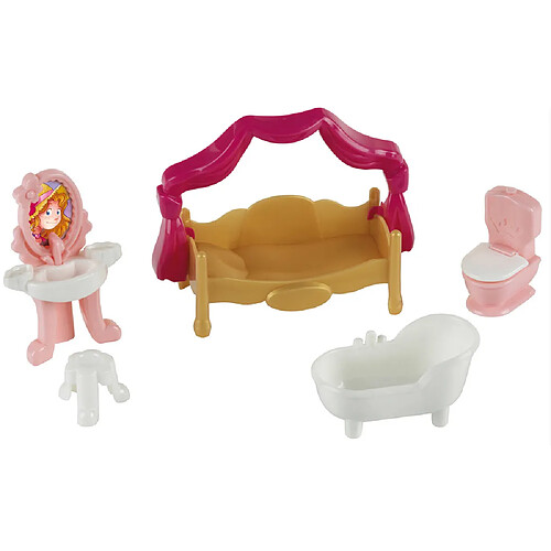 Klein Mobilier pour figurines Princess Coralie : Lit à baldaquin et salle de bain