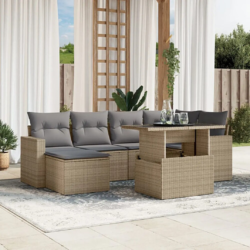 vidaXL Salon de jardin avec coussins 7 pcs beige résine tressée