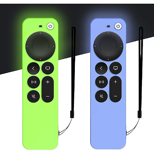 SANAG 2 Pcs Etui En Silicone Pour Telecommande Apple Tv 4K 2021, Housse De Protection Integrale Antichoc Durable Et Soyeux Pour Telecommande Siri 6E Gen Avec Corde Anti-Perte(Bleu Lueur+Vert Lueur)