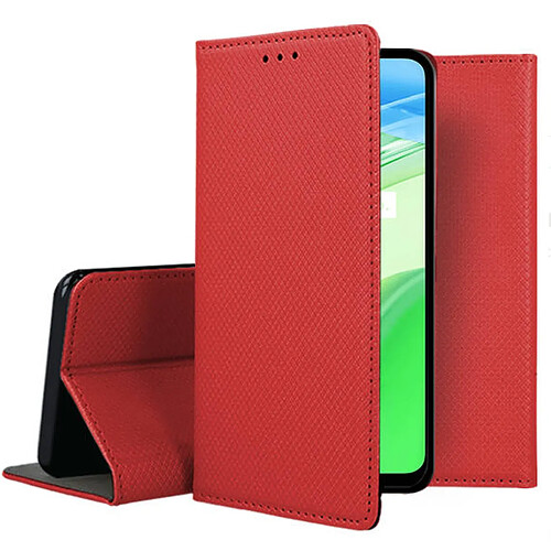 Htdmobiles Housse pour Realme C33 - etui coque pochette portefeuille + verre trempe - ROUGE MAGNET