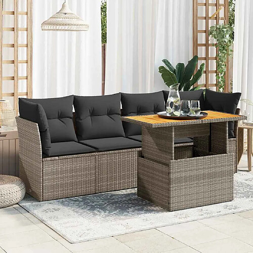 vidaXL Salon de jardin 5 pcs avec coussins gris résine tressée