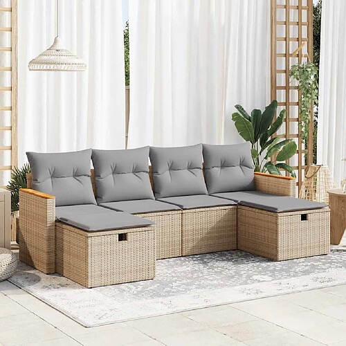 vidaXL Salon de jardin avec coussins 6 pcs beige résine tressée