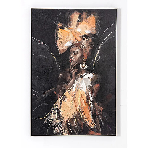 Pegane Tableau peinture à l'huile sur toile, peinte murale avec cadre en bois noir - Longueur 80 x Profondeur 3.5 x Hauteur 120 cm