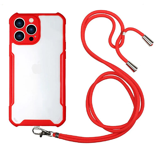 Coque en TPU + acrylique hybride avec lanière rouge pour votre Apple iPhone 13 Pro 6.1 pouces