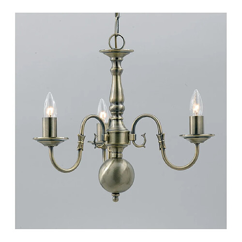 Lumière Chandelier sans abats jours Flemish Laiton antique 3 ampoules 43cm