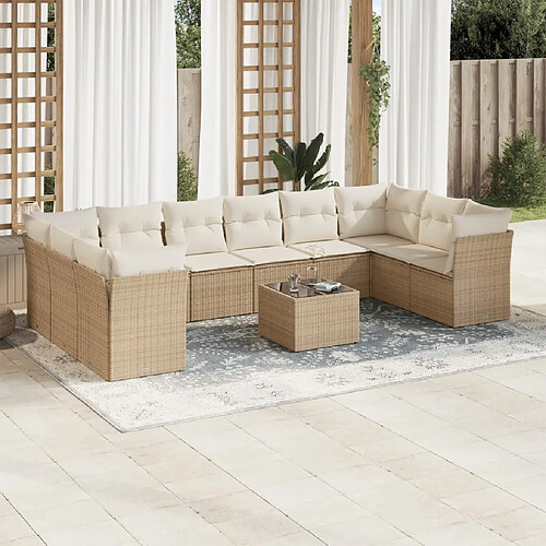 vidaXL Salon de jardin 11 pcs avec coussins beige résine tressée