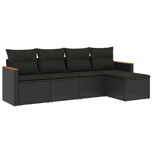 Maison Chic Ensemble de 5 Tables et chaises d'extérieur avec coussins,Salon de jardin noir résine tressée -GKD312364