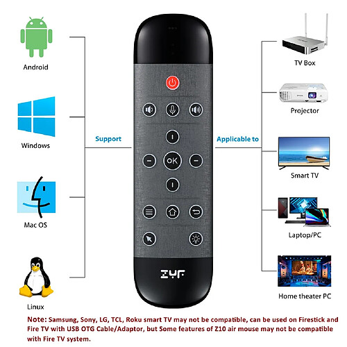 Universal Télécommande ZYF Z10 2.4G rétroéclairée Air Voice avec clavier sans fil, tableau tactile, anti-perte de pouvoir, pour TV Box, Smart TV | Télécommande (noir)