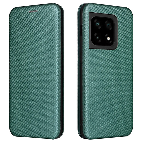 Coque en TPU + PU anti-scratch, texture en fibre de carbone avec béquille en anneau et porte-carte, vert pour votre OnePlus 10 Pro 5G