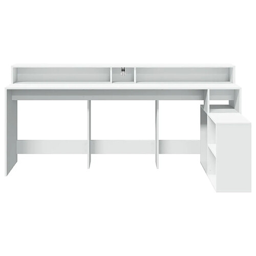 Helloshop26 Bureau table poste de travail meuble d'ordinateur informatique étude avec lumières LED 200 x 104 x 91 cm bois d'ingénierie blanc 02_0023409