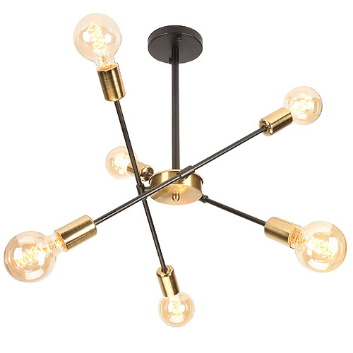 Stoex Lampe de Plafond D'Intérieur Vintage Luminaire Plafonnier Modernes Plafonnier Rétro Noir, 6 Lumières E27 Pour Couloir Chambre Salon