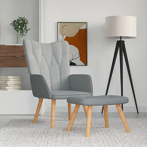 vidaXL Chaise de relaxation avec tabouret Gris clair Tissu