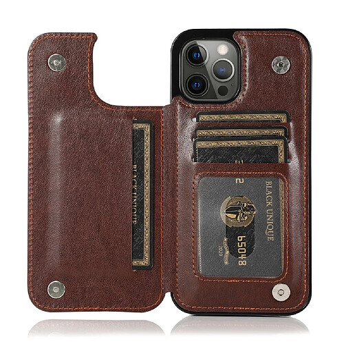 Coque en TPU + PU magnétique, motif fleurs, anti-rayures avec béquille et porte-carte marron pour votre iPhone 13 Pro 6.1 pouces