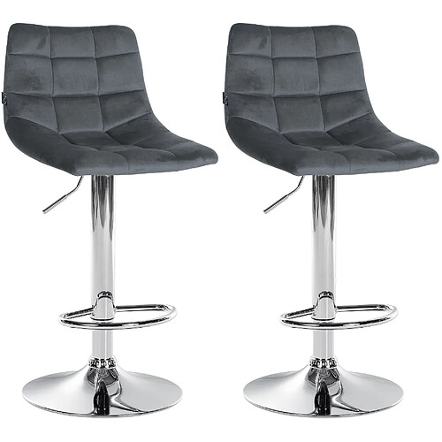 Decoshop26 Lot de 2 tabourets de bar en velours gris foncé base métal chromé réglable en hauteur et repose-pieds TDB10632