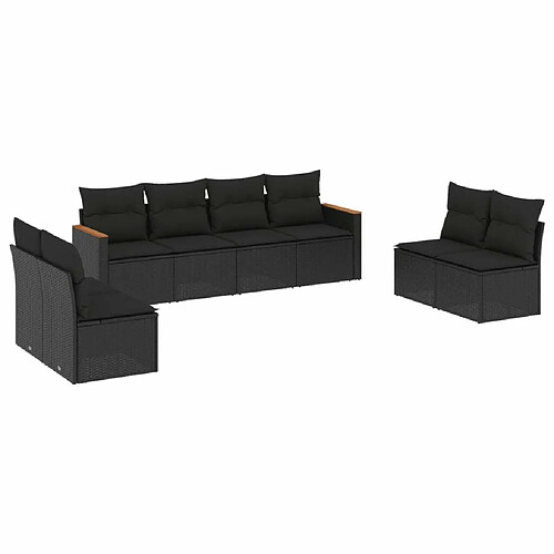 Maison Chic Ensemble Tables et chaises d'extérieur 8 pcs avec coussins,Salon de jardin noir résine tressée -GKD984436