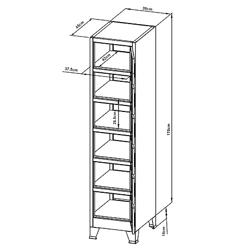 Helloshop26 Casier de bureau armoire meuble de rangement pour bureau atelier chambre acier métallique avec 6 portes acier laqué 180 x 38 x 45 cm gris 03_0006350