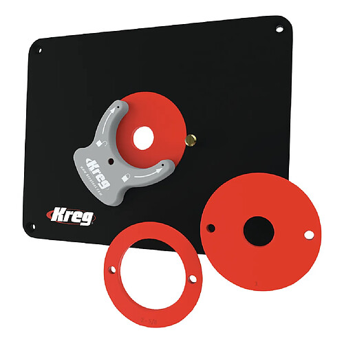 KREG PRS4034 Plaque d'insertion pour table de toupie pré-percée 298 x 235 x 9 mm + 3x Bagues de réduction 25 mm / 30 mm / 67 mm