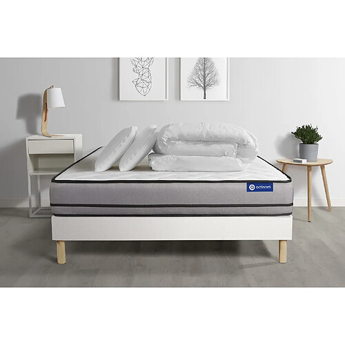 ACTISOM Pack prêt à dormir matelas ACTILATEX 160x200cm à MÉMOIRE DE FORME + LATEX + sommier KIT blanc + 2 oreillers + couette