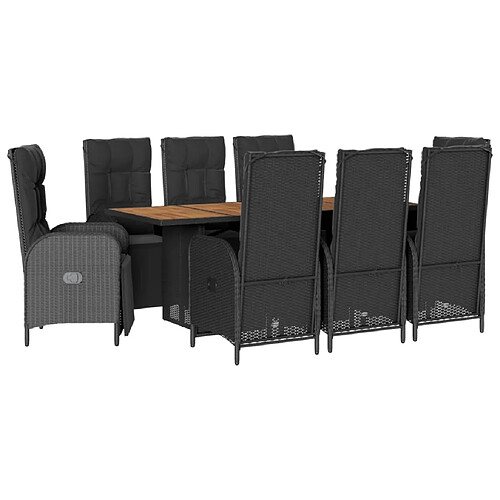 Maison Chic Ensemble à manger d'extérieur 9 pcs avec coussins,Salon de jardin noir résine tressée -GKD949221