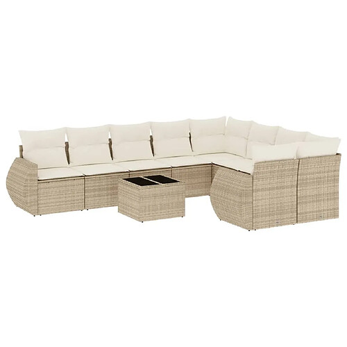 Maison Chic Salon de jardin avec coussins 10 pcs | Ensemble de Table et chaises | Mobilier d'Extérieur beige résine tressée -GKD94929