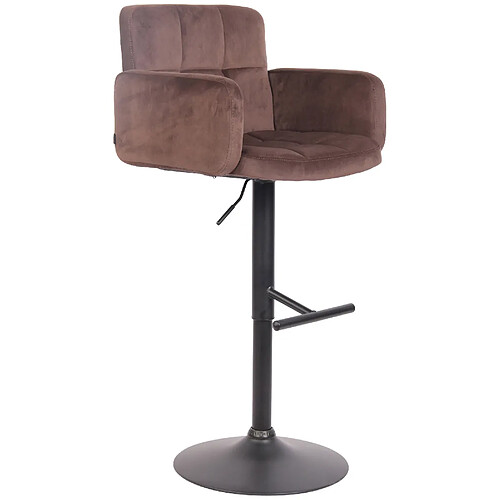 Decoshop26 Tabouret de bar pivotant en velours marron et métal noir avec accoudoirs repose-pieds et dossier TDB10653