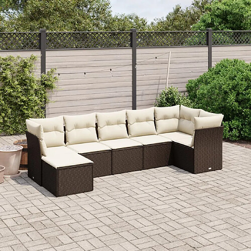 vidaXL Salon de jardin avec coussins 7 pcs marron résine tressée