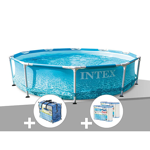 Kit piscine tubulaire Intex Metal Frame Ocean ronde 3,05 x 0,76 m + Bâche à bulles + 6 cartouches de filtration