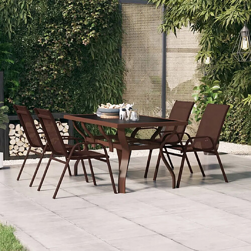 vidaXL Table de jardin Marron et noir 140x70x70 cm Acier et verre